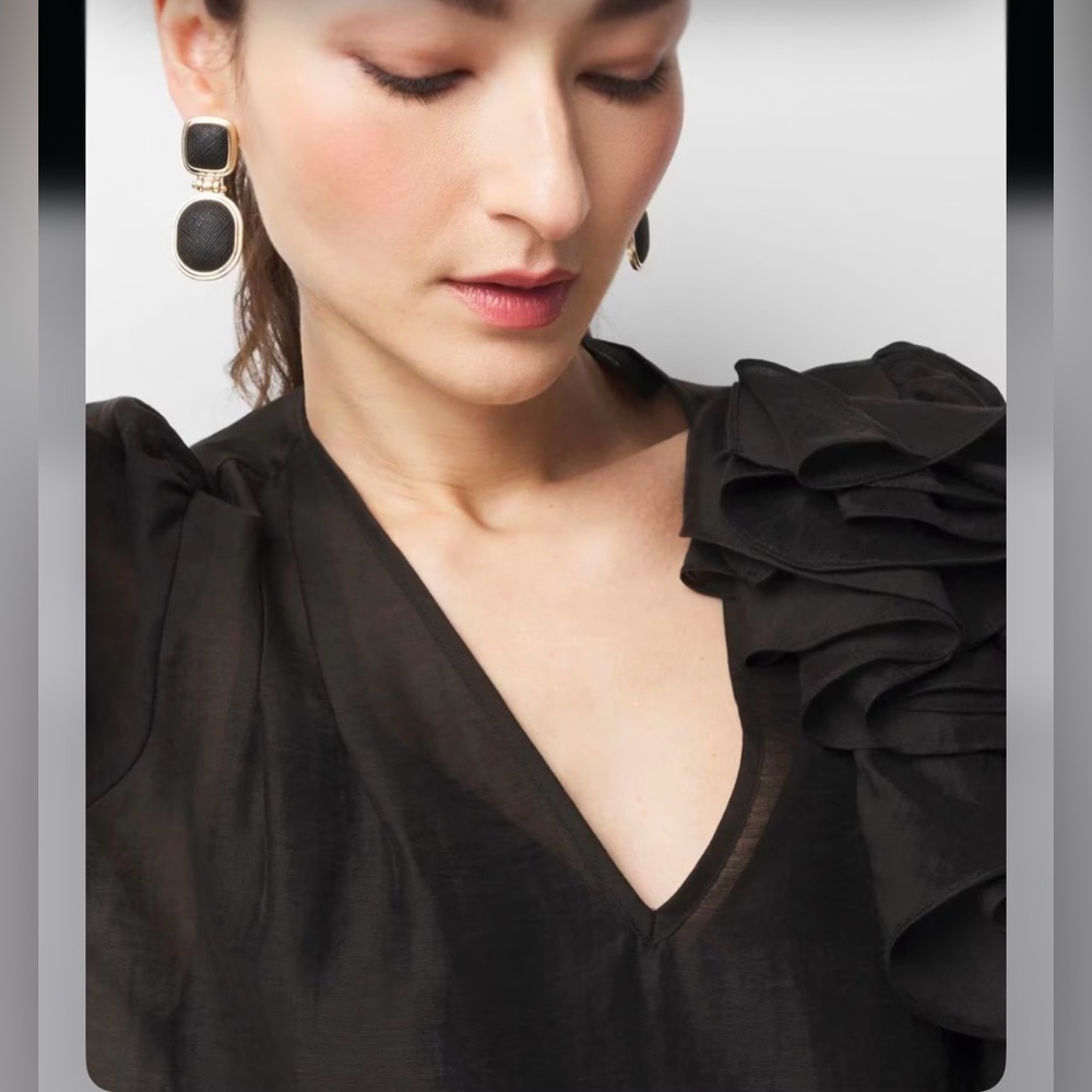WHBM black textured leather drop Earring - Picture 3 of 15
